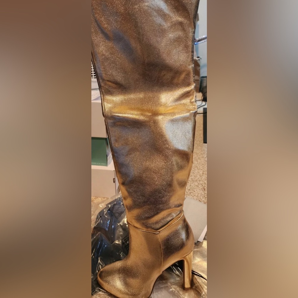 Brian Atwood x Express above the knee Gold Boots size 9 New - Picture 4 of 6